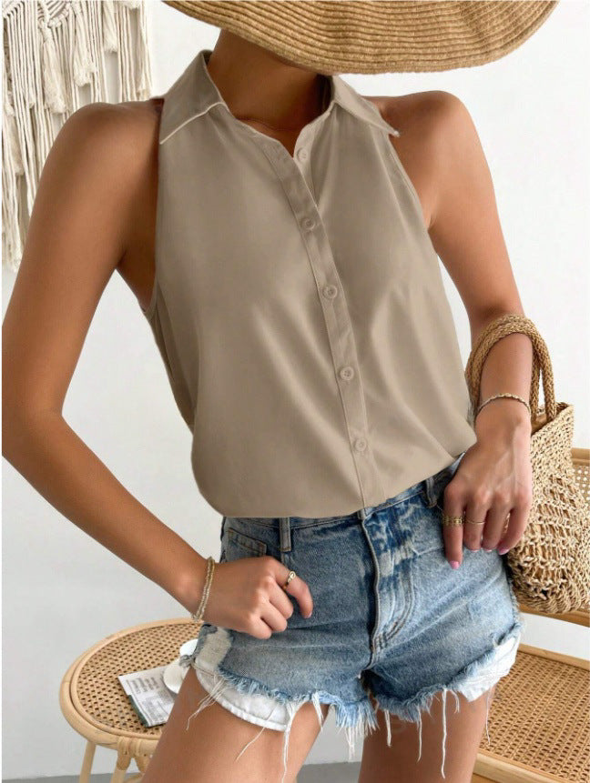 Satin Sleeveless Shirt Women