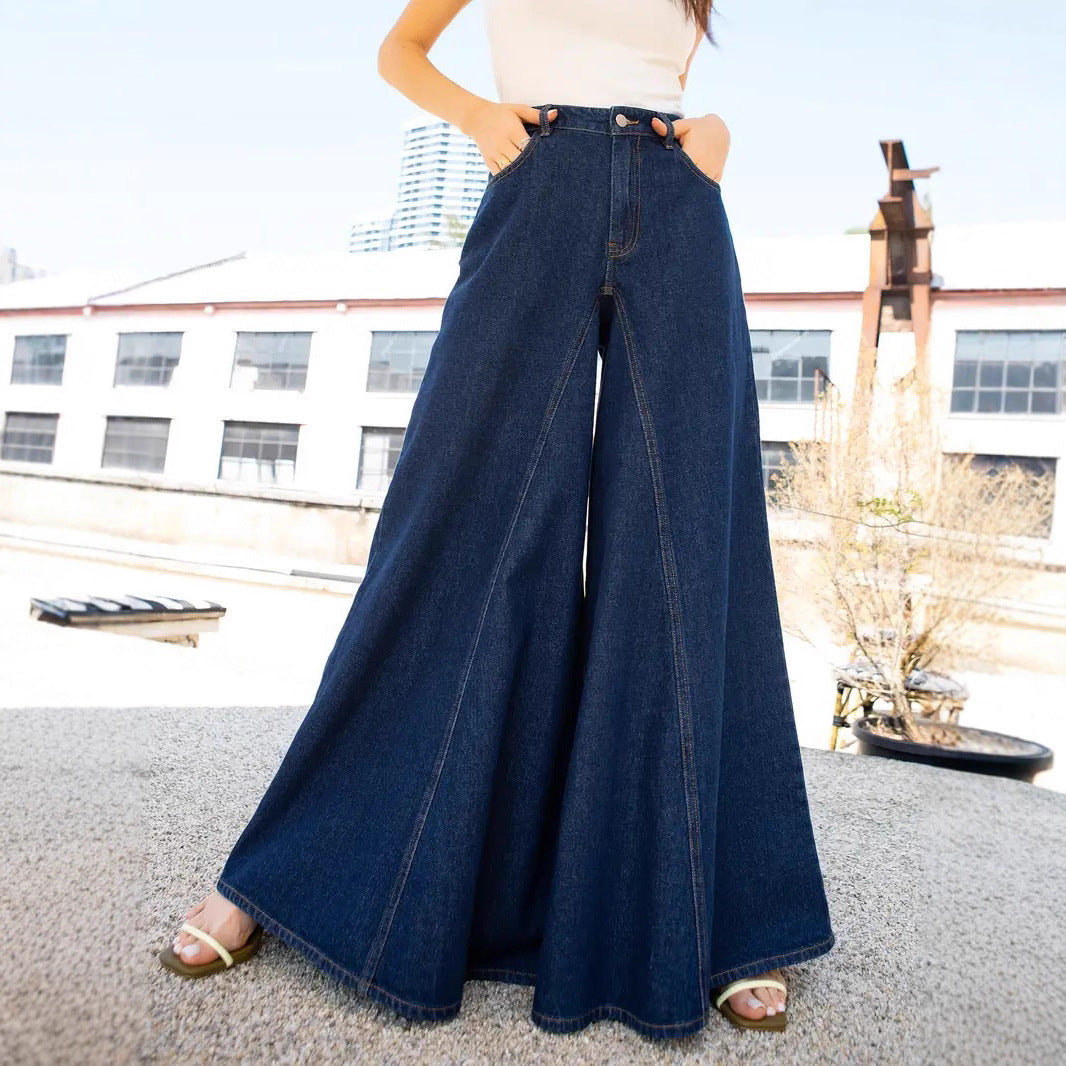 Women Elegant Wide Leg Denim Jeans