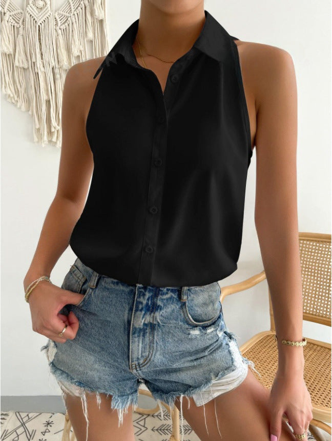 Satin Sleeveless Shirt Women