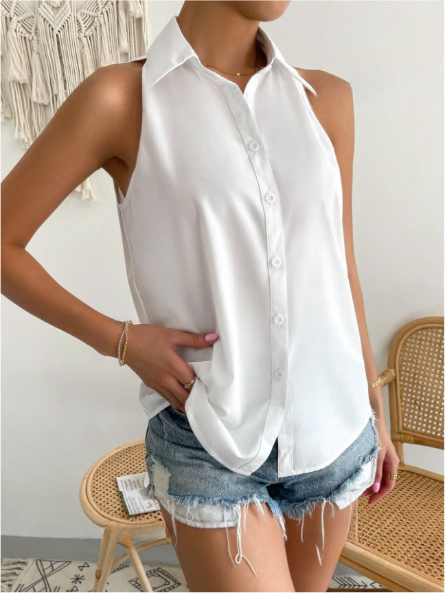 Satin Sleeveless Shirt Women