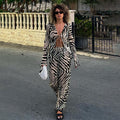 Animal Print Chiffon Two-Piece Set — Cutout Tie Top & High-Rise Pants