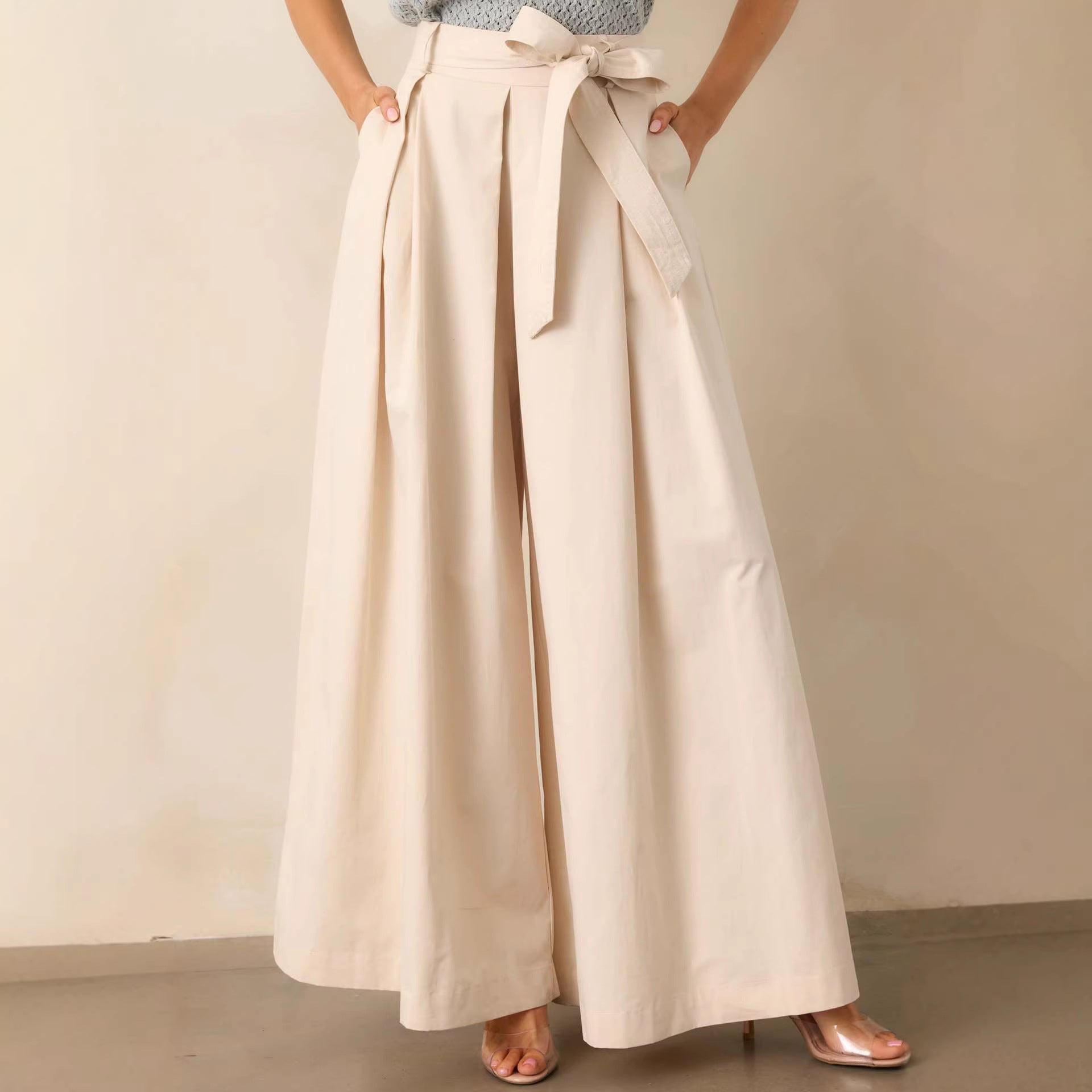 Women Spring Autumn Apricot Straight Leg Pants