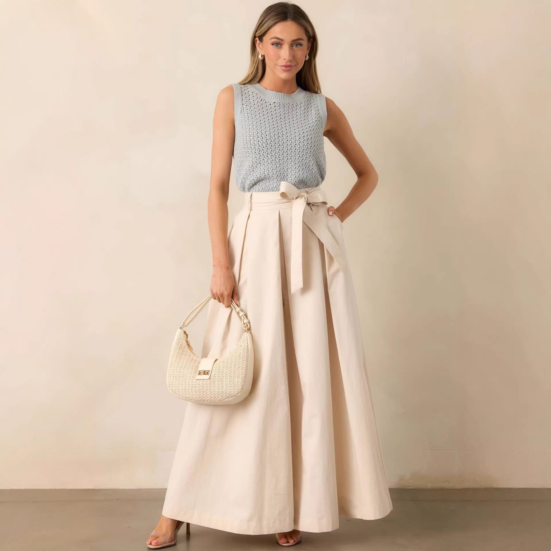 Women Spring Autumn Apricot Straight Leg Pants