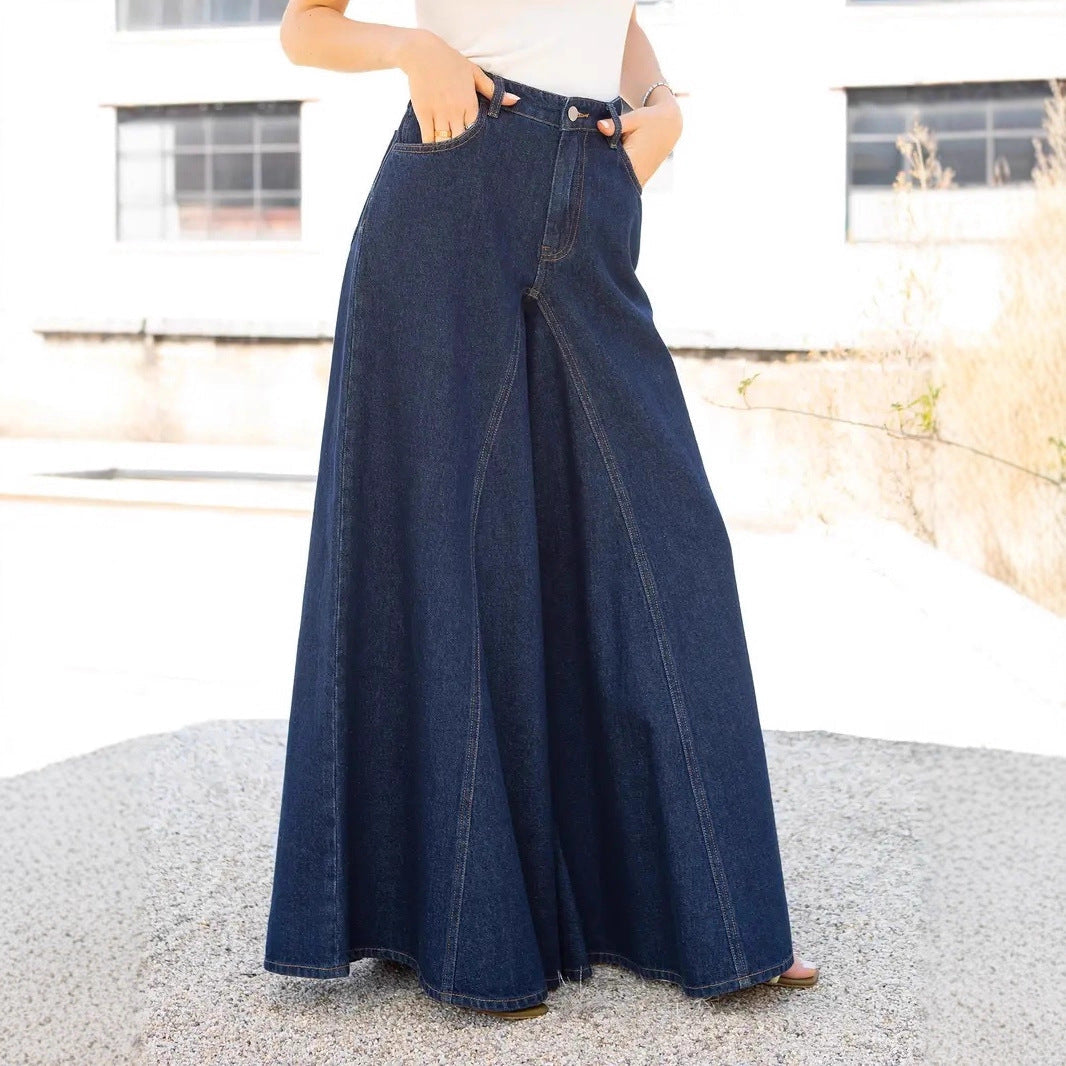 Women Elegant Wide Leg Denim Jeans