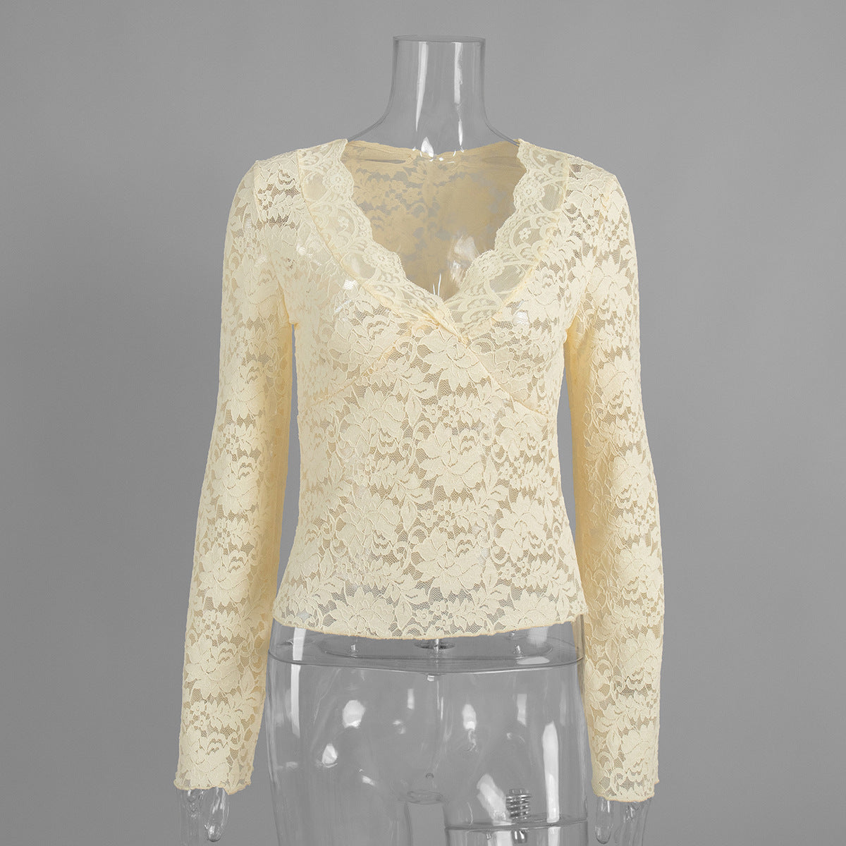 Lace V neck Long Sleeve Shirt