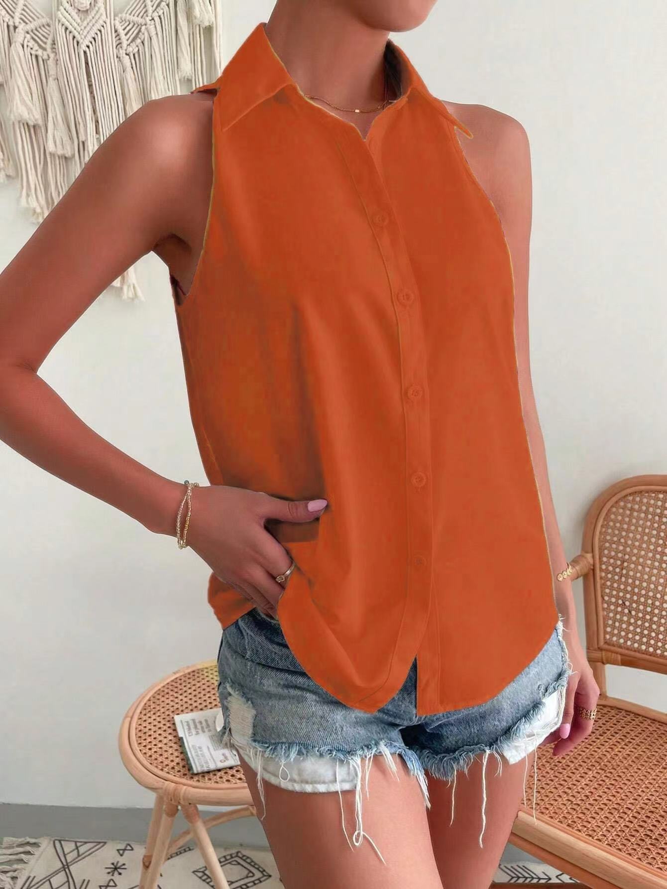 Satin Sleeveless Shirt Women