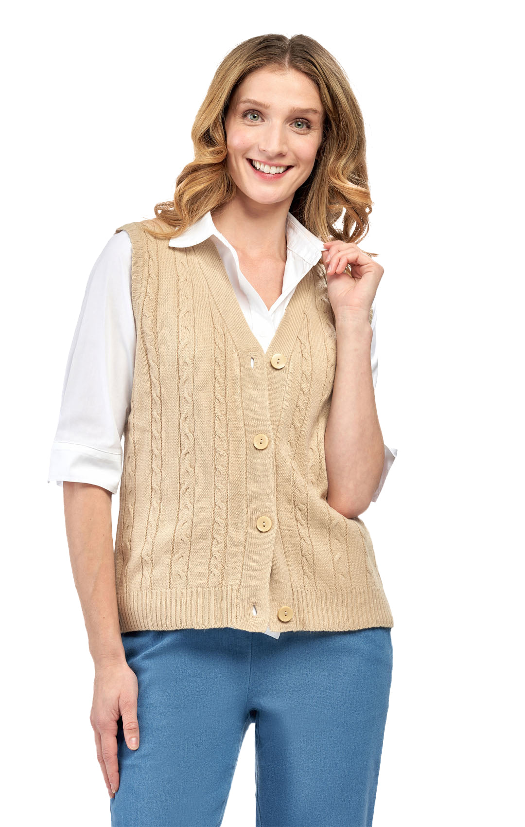 Damen Pulloverweste mit Knopfleiste