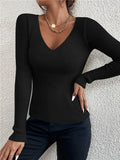 Women's Slim Fit V-Neck Rib Knit Sweater — Long Sleeve Pullover