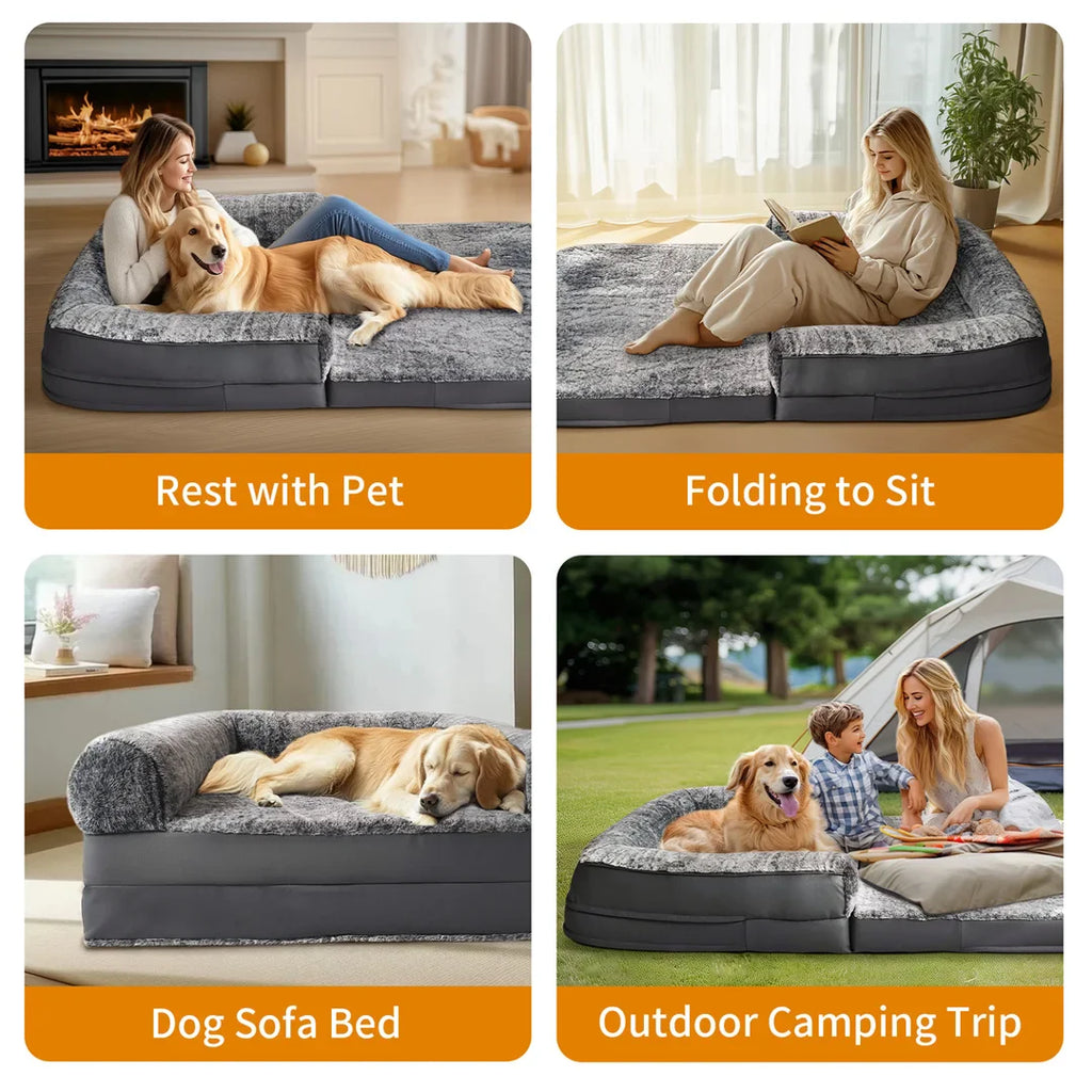 Dog Bed Foldable Calming Pet Dog Bed Plush Cover Orthopedic