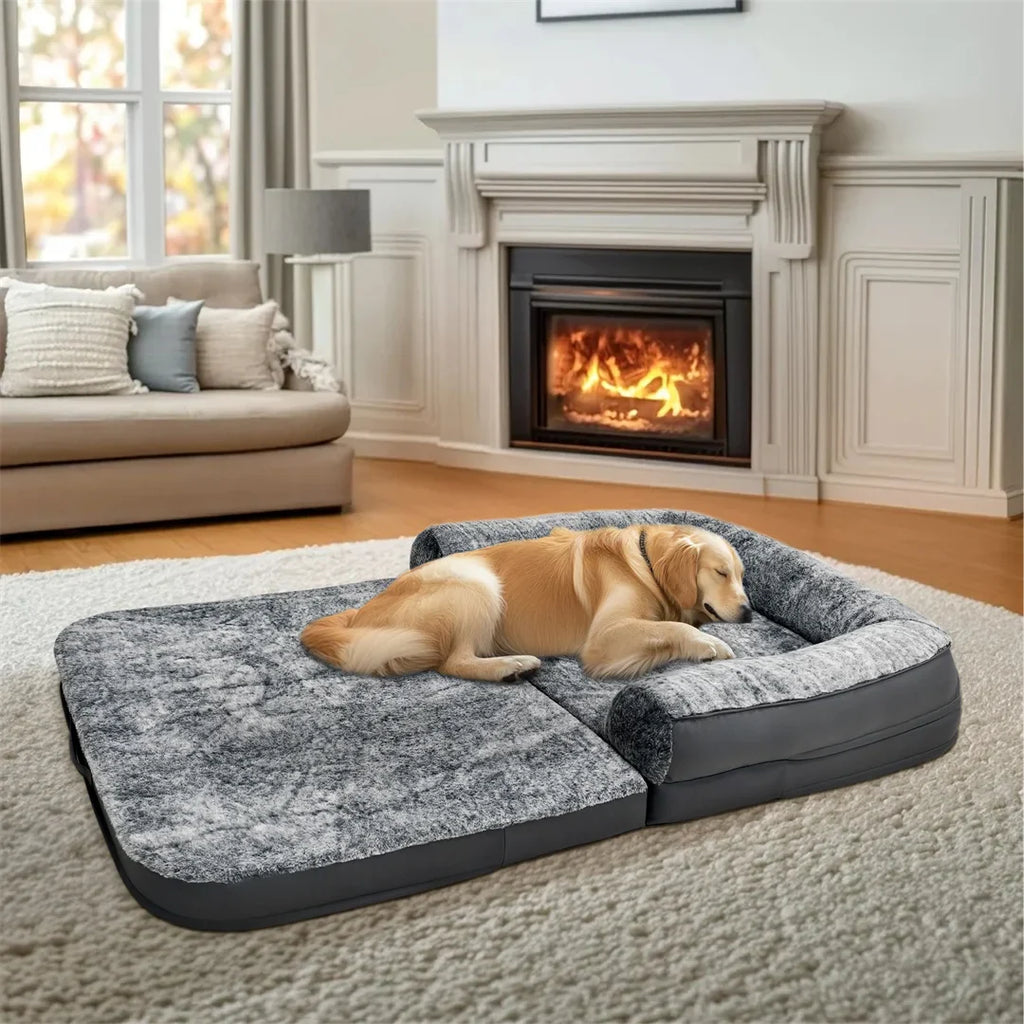 Dog Bed Foldable Calming Pet Dog Bed Plush Cover Orthopedic