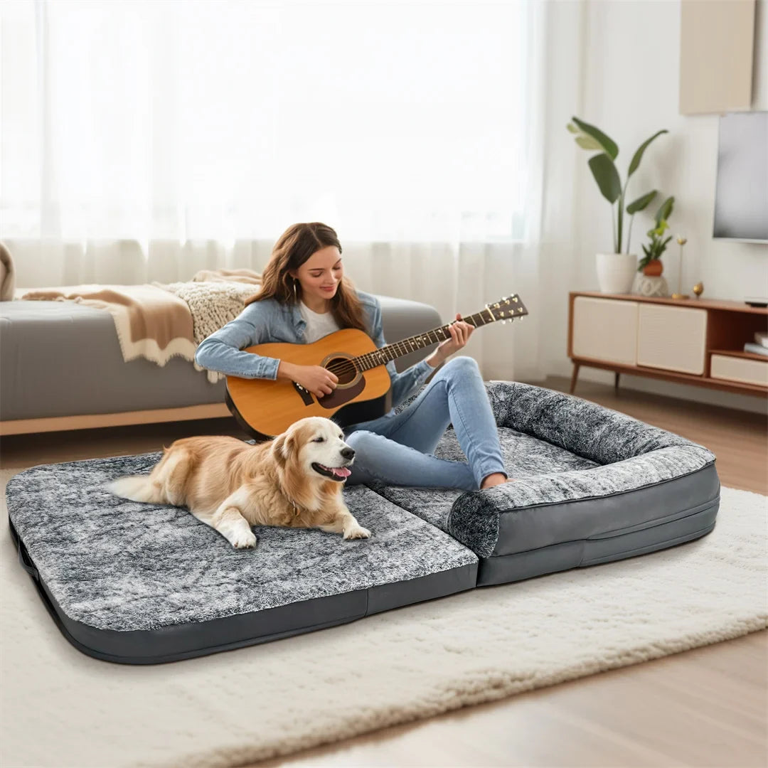 Dog Bed Foldable Calming Pet Dog Bed Plush Cover Orthopedic