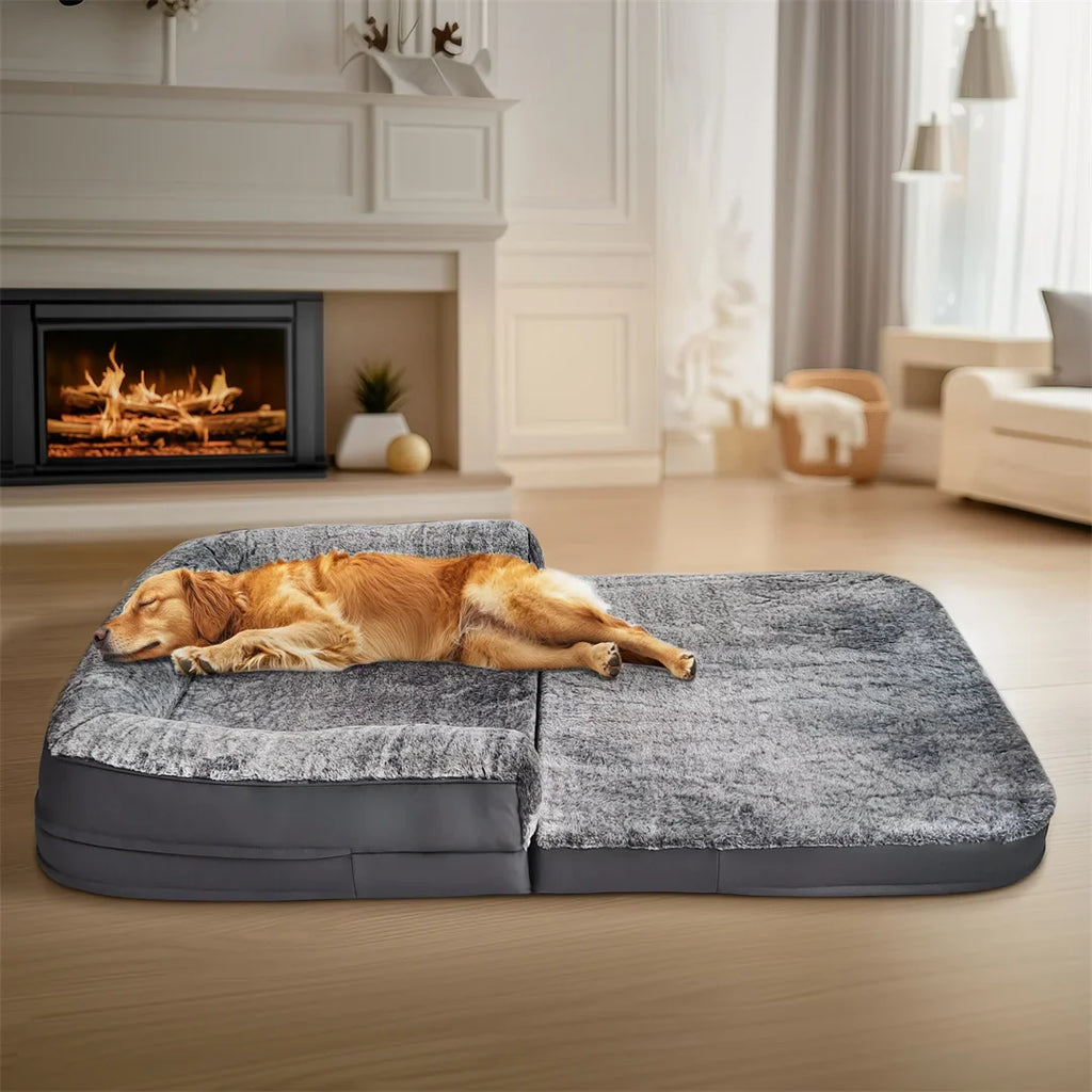 Dog Bed Foldable Calming Pet Dog Bed Plush Cover Orthopedic