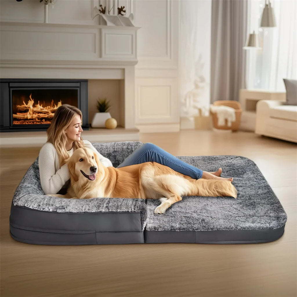 Dog Bed Foldable Calming Pet Dog Bed Plush Cover Orthopedic