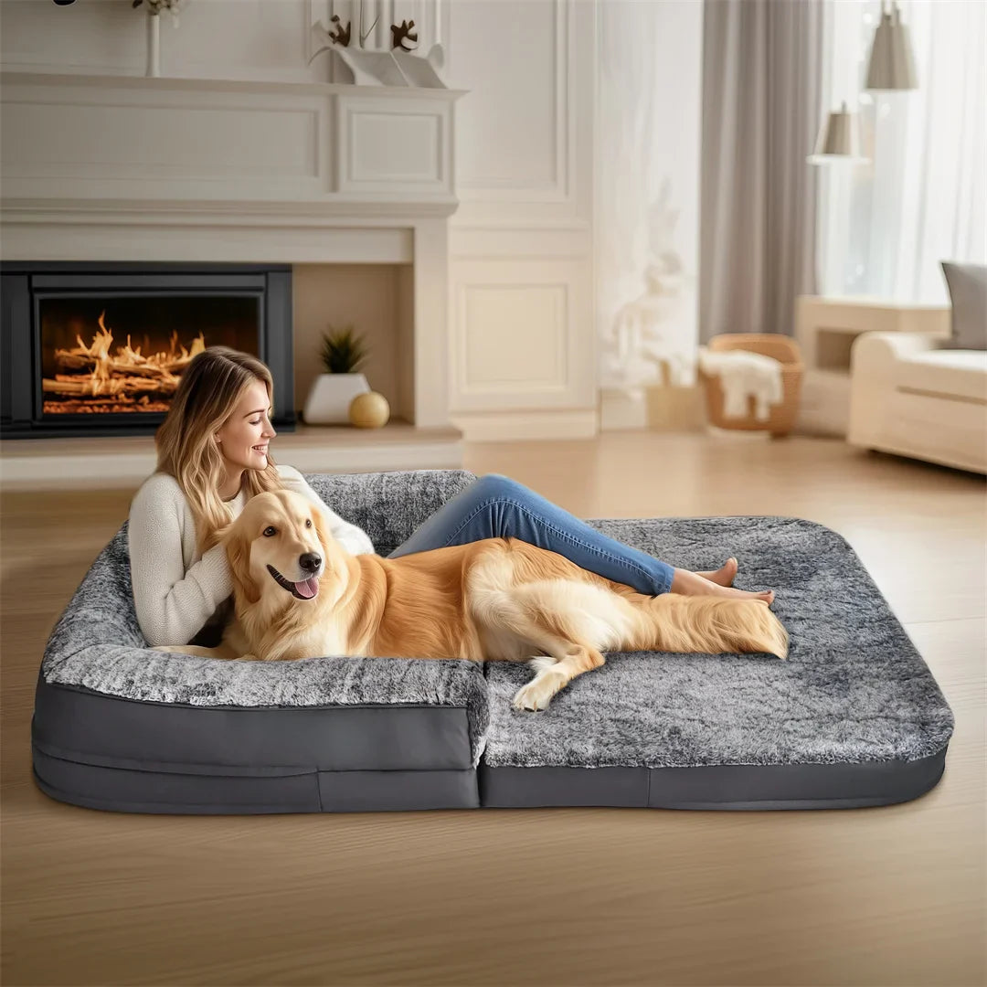 Dog Bed Foldable Calming Pet Dog Bed Plush Cover Orthopedic