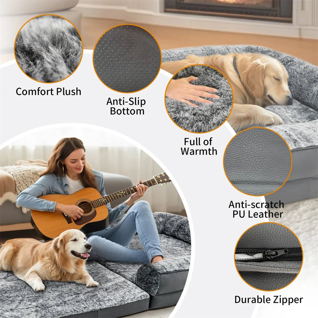 Dog Bed Foldable Calming Pet Dog Bed Plush Cover Orthopedic