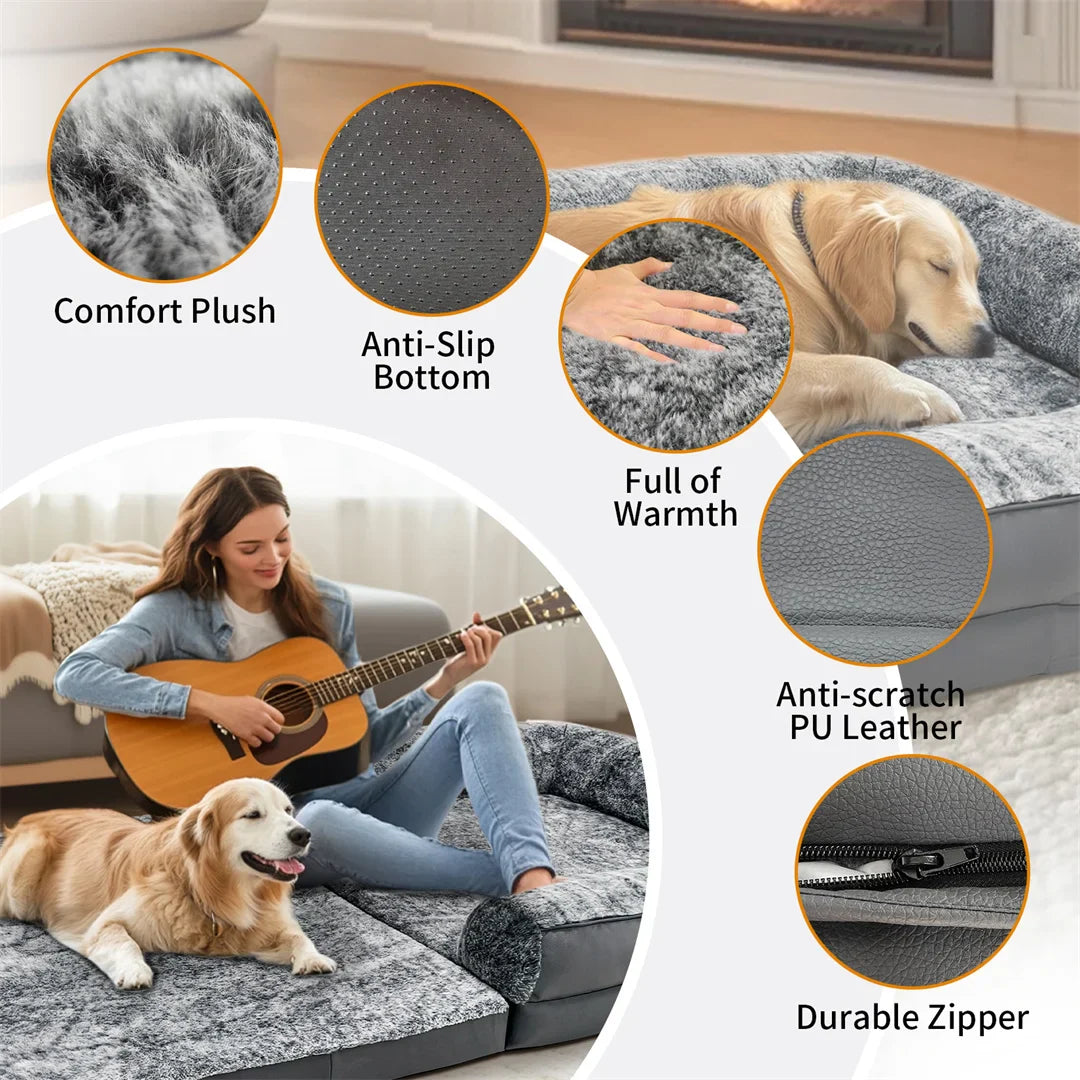 Dog Bed Foldable Calming Pet Dog Bed Plush Cover Orthopedic