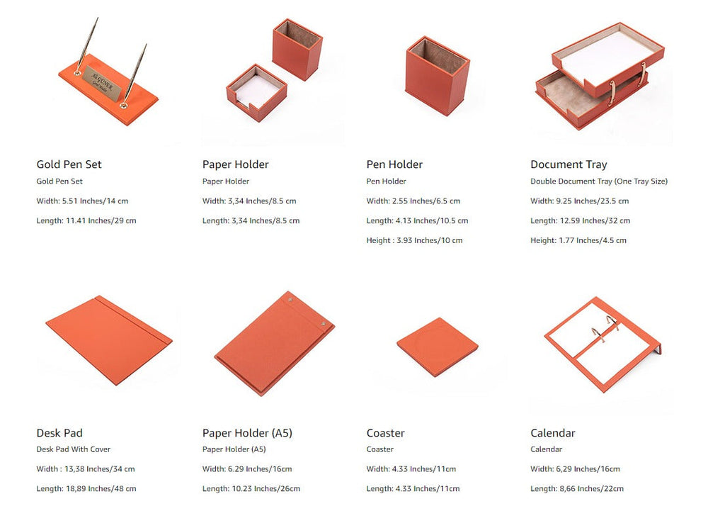 MOOG Leather Desk Set-4 Accessories- Orange - 4 PCS .