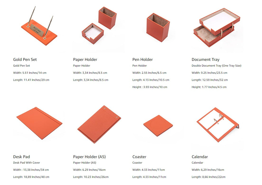 MOOG Leather Desk Set-4 Accessories- Orange - 4 PCS .