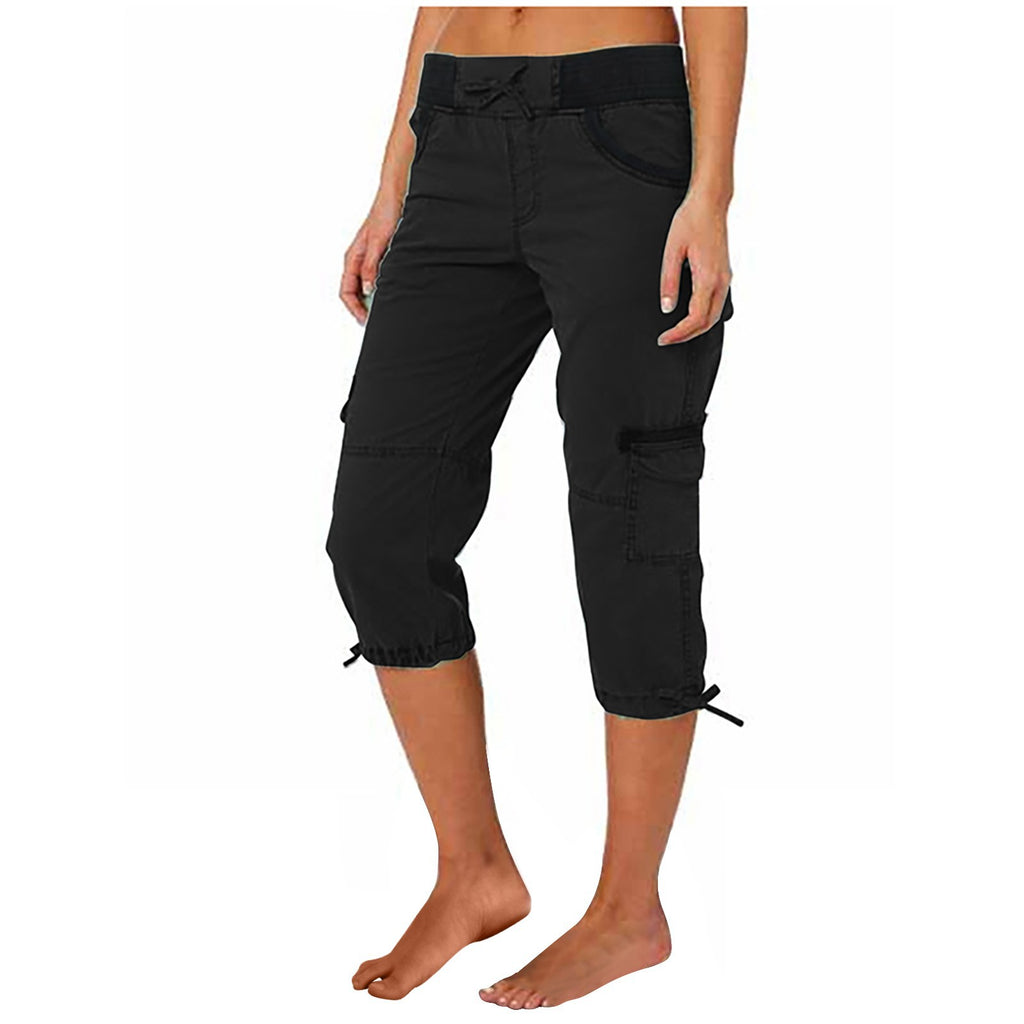 Women's A-Line Loose Wide-Leg Cropped Pants – Adjustable Mid-Rise Cotton