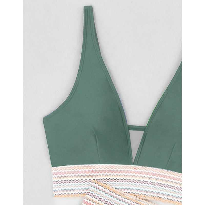 Women's High Waisted Bikini Set – Two Piece Tummy Control Color Block Swimsuit