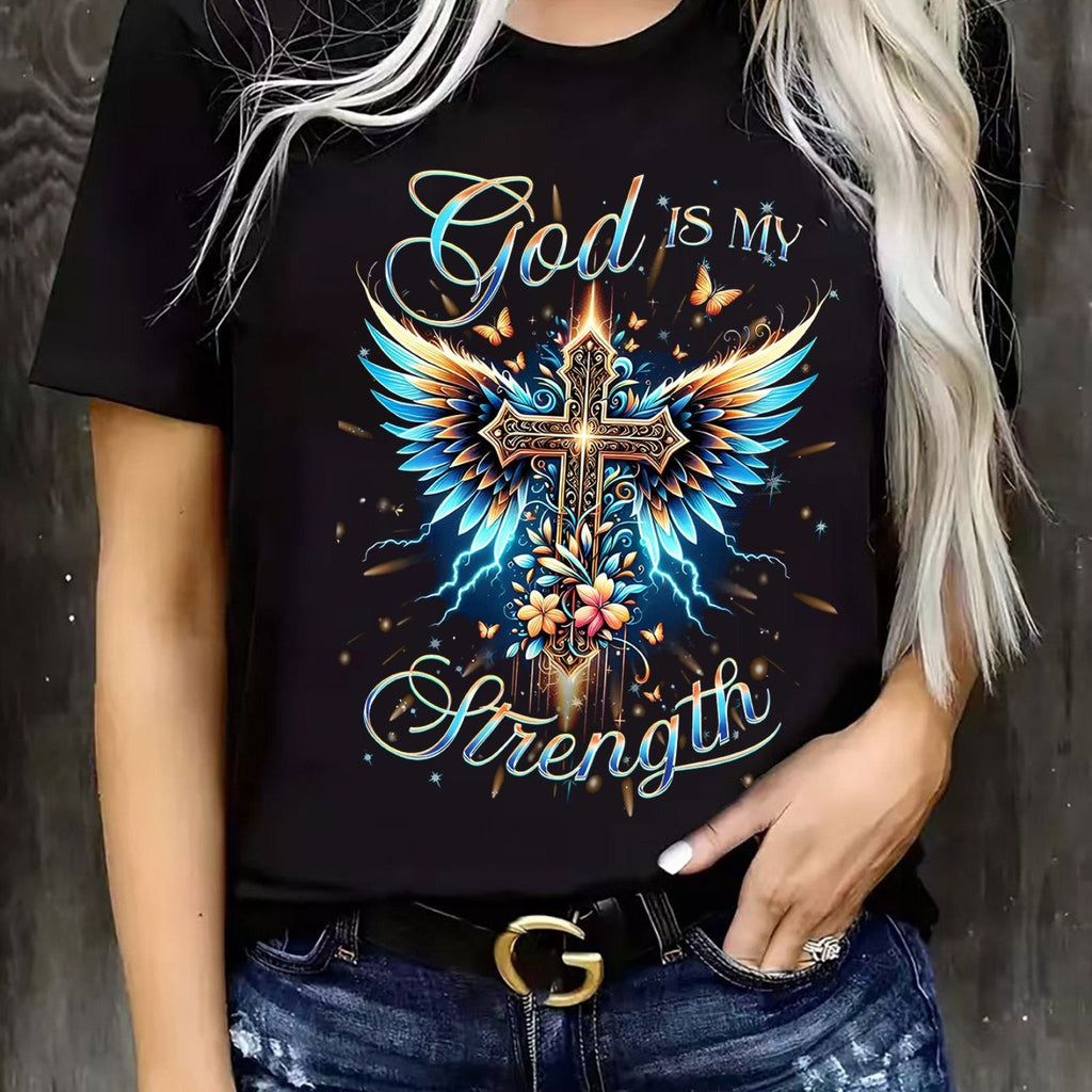 Women's Short Sleeve T-Shirt - "God is My Strength" Graphic Print
