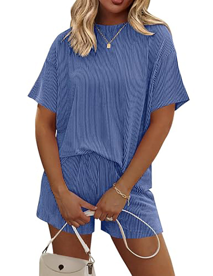 Women's Summer Striped Casual Two-Piece Set – T-Shirt & Pants