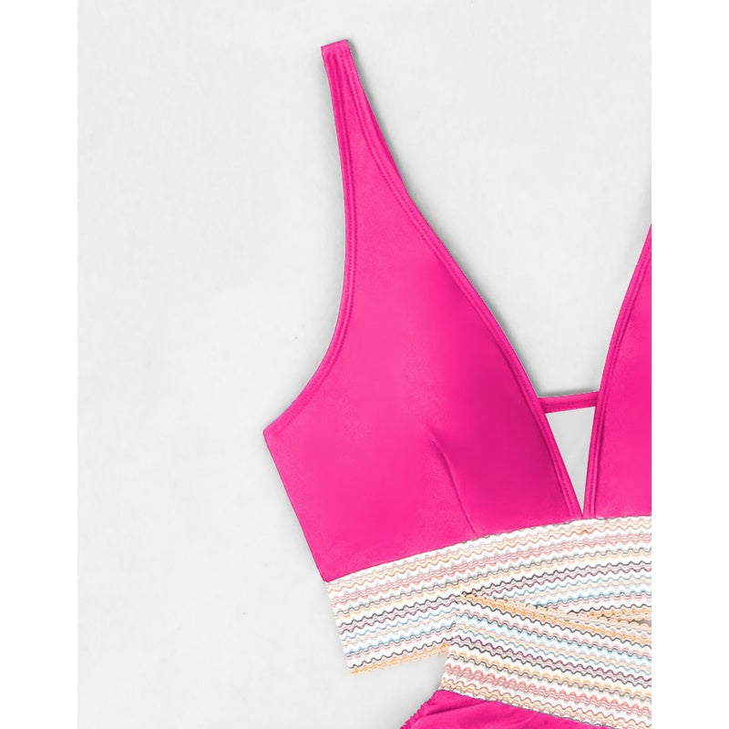 Women's High Waisted Bikini Set – Two Piece Tummy Control Color Block Swimsuit