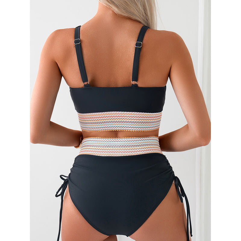 Women's High Waisted Bikini Set – Two Piece Tummy Control Color Block Swimsuit