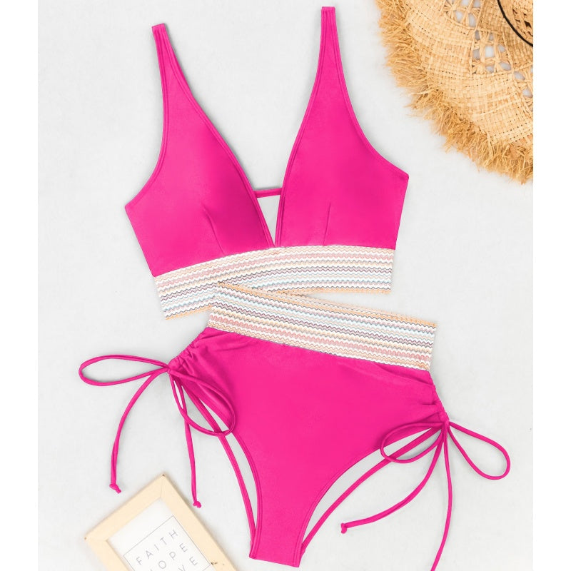 Women's High Waisted Bikini Set – Two Piece Tummy Control Color Block Swimsuit