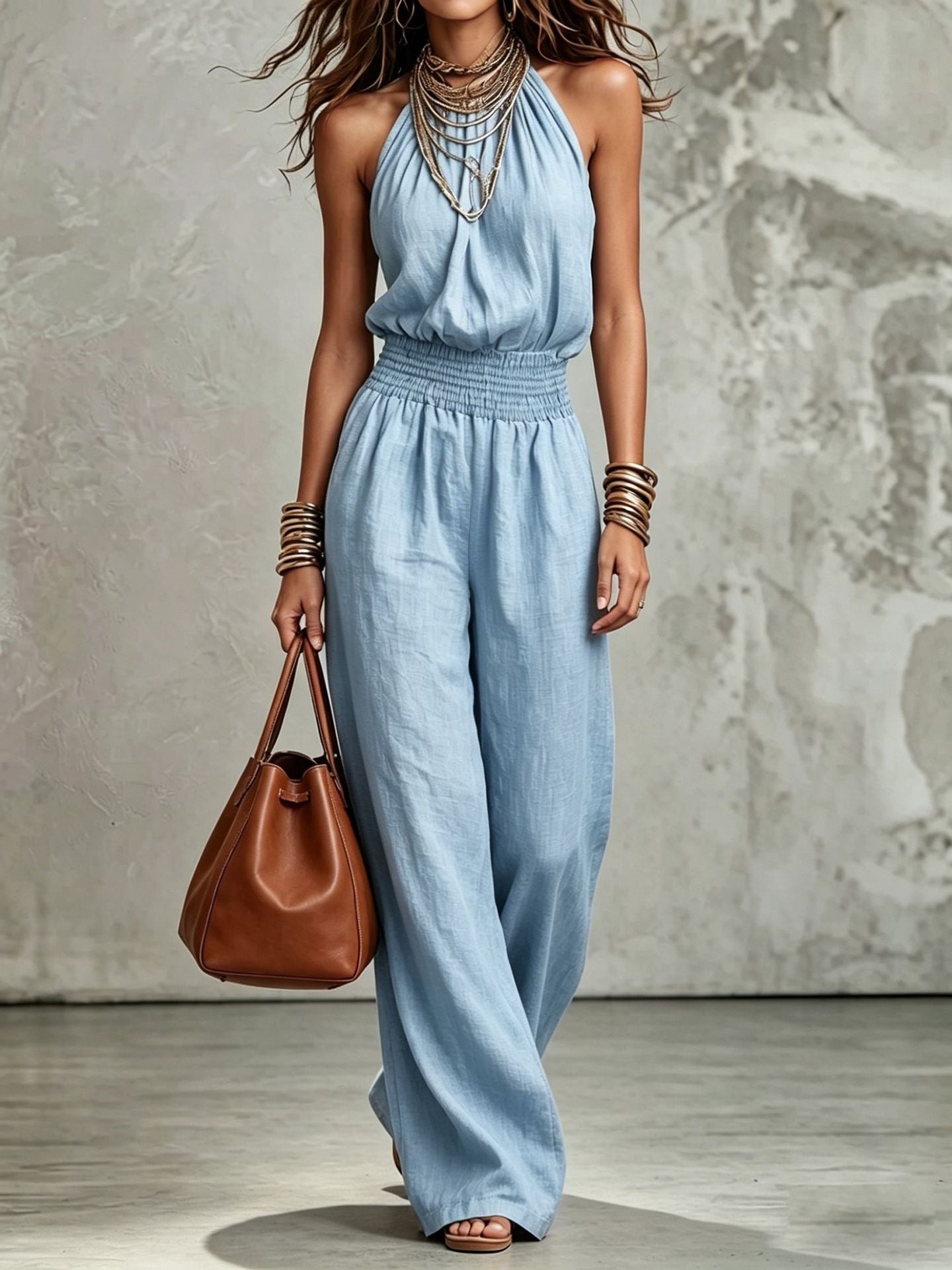 Halter Lace-Up Wide-Leg Jumpsuit