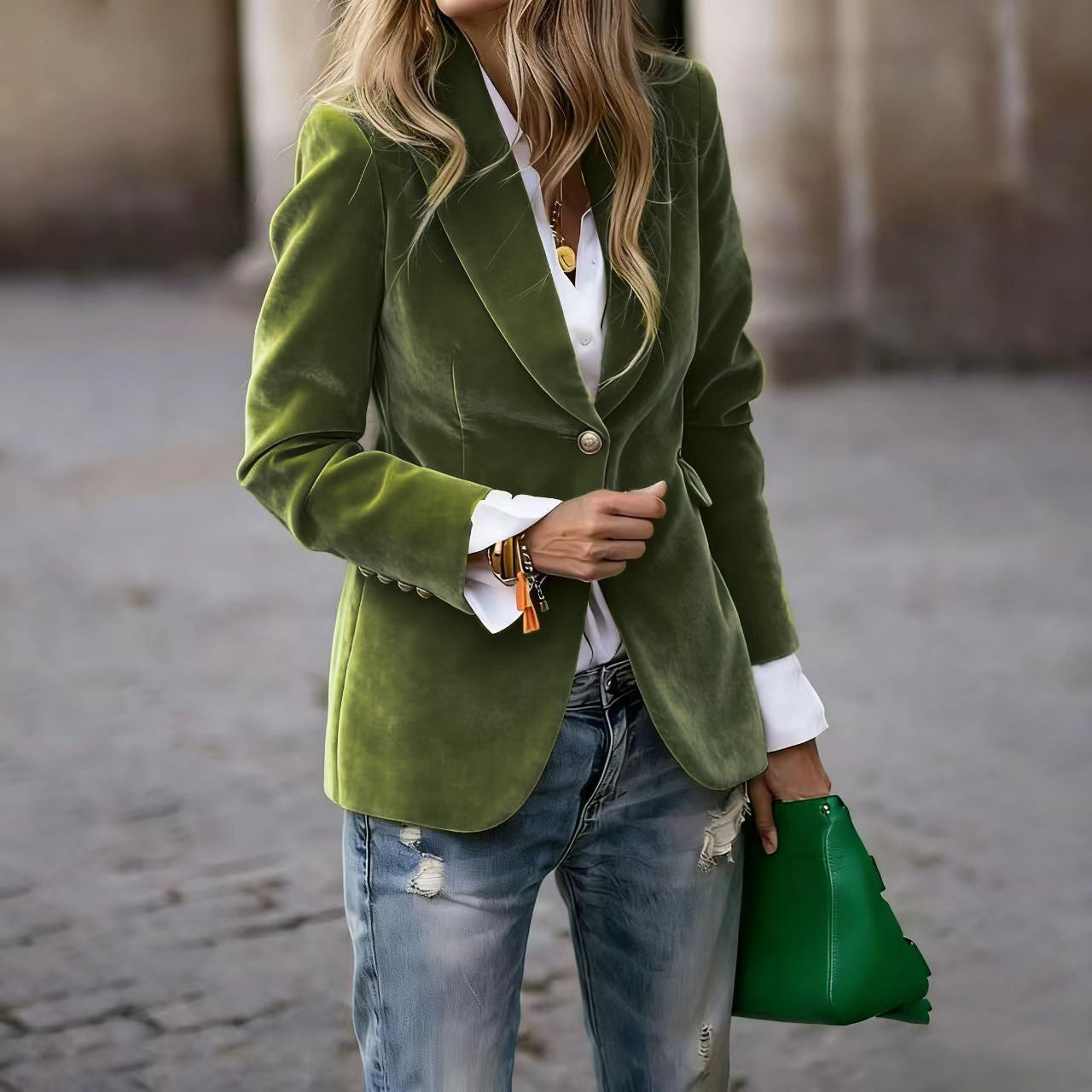 Velvet Lapel Casual Slim Single-breasted Jacket