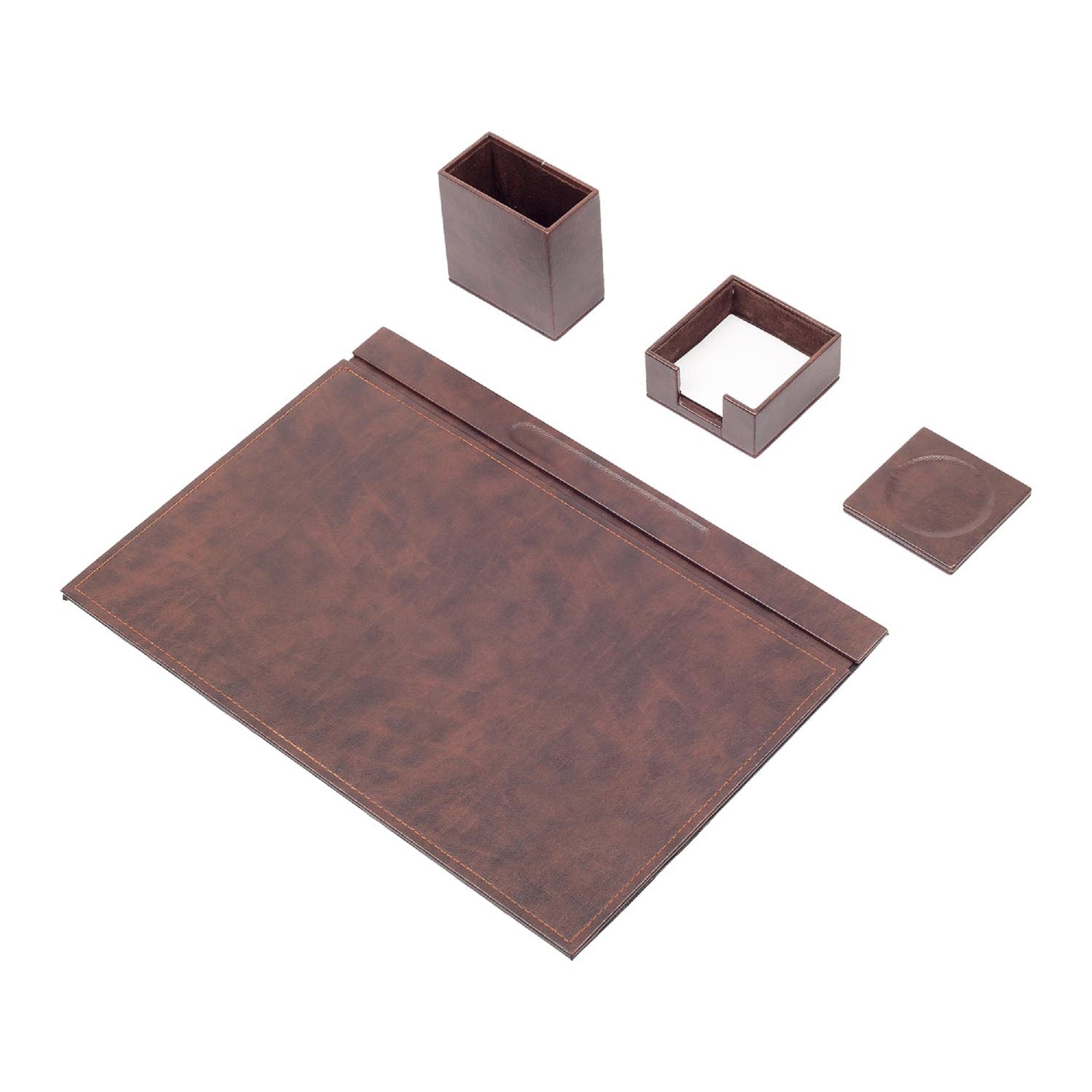 MOOG Leather Desk Set-4 Accessories- Orange - 4 PCS .