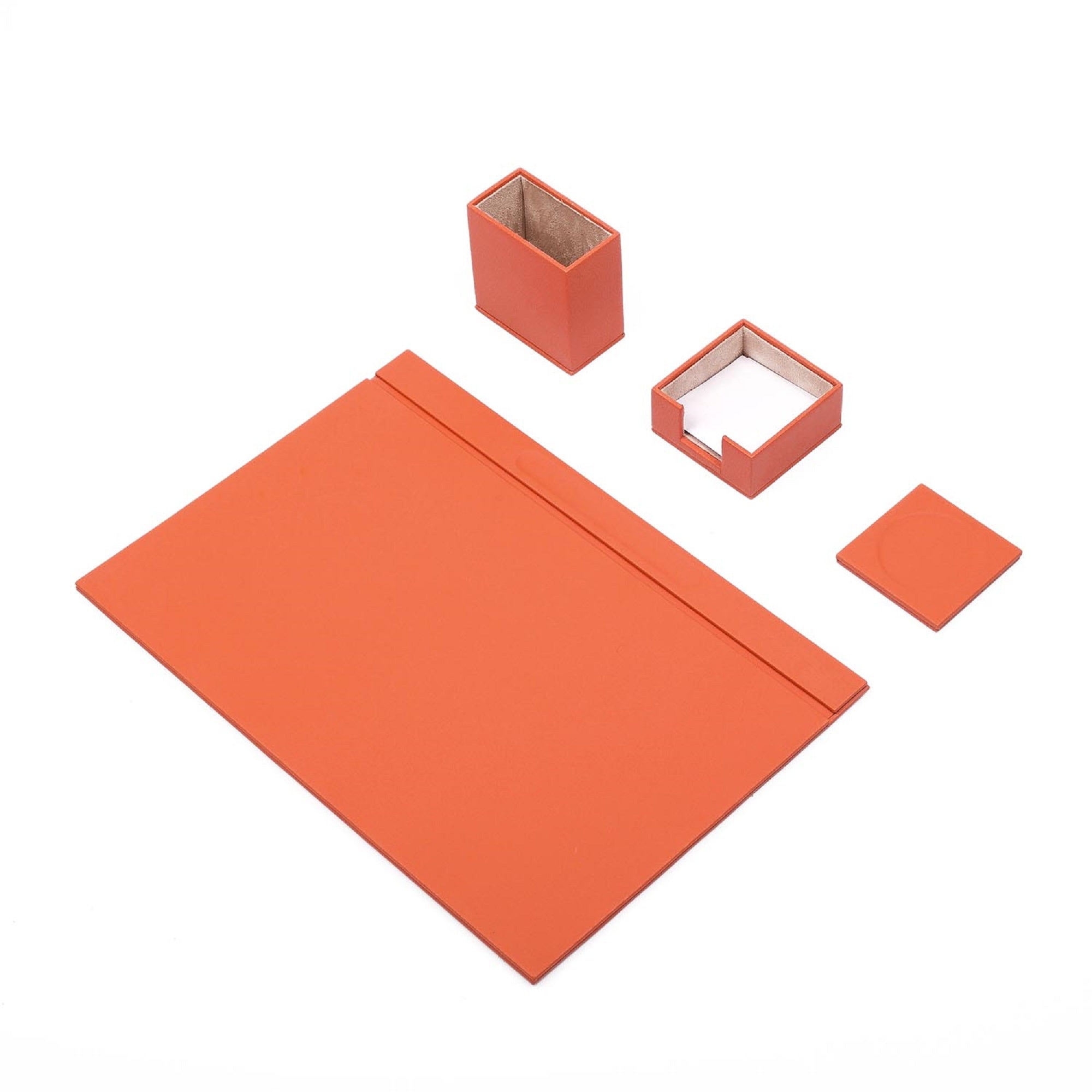 MOOG Leather Desk Set-4 Accessories- Orange - 4 PCS .