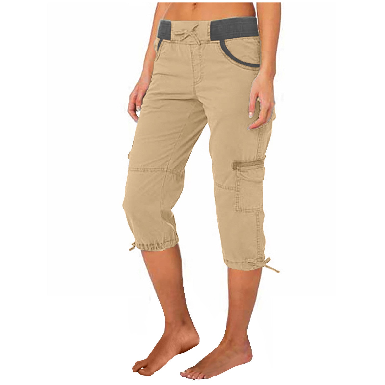 Women's A-Line Loose Wide-Leg Cropped Pants – Adjustable Mid-Rise Cotton