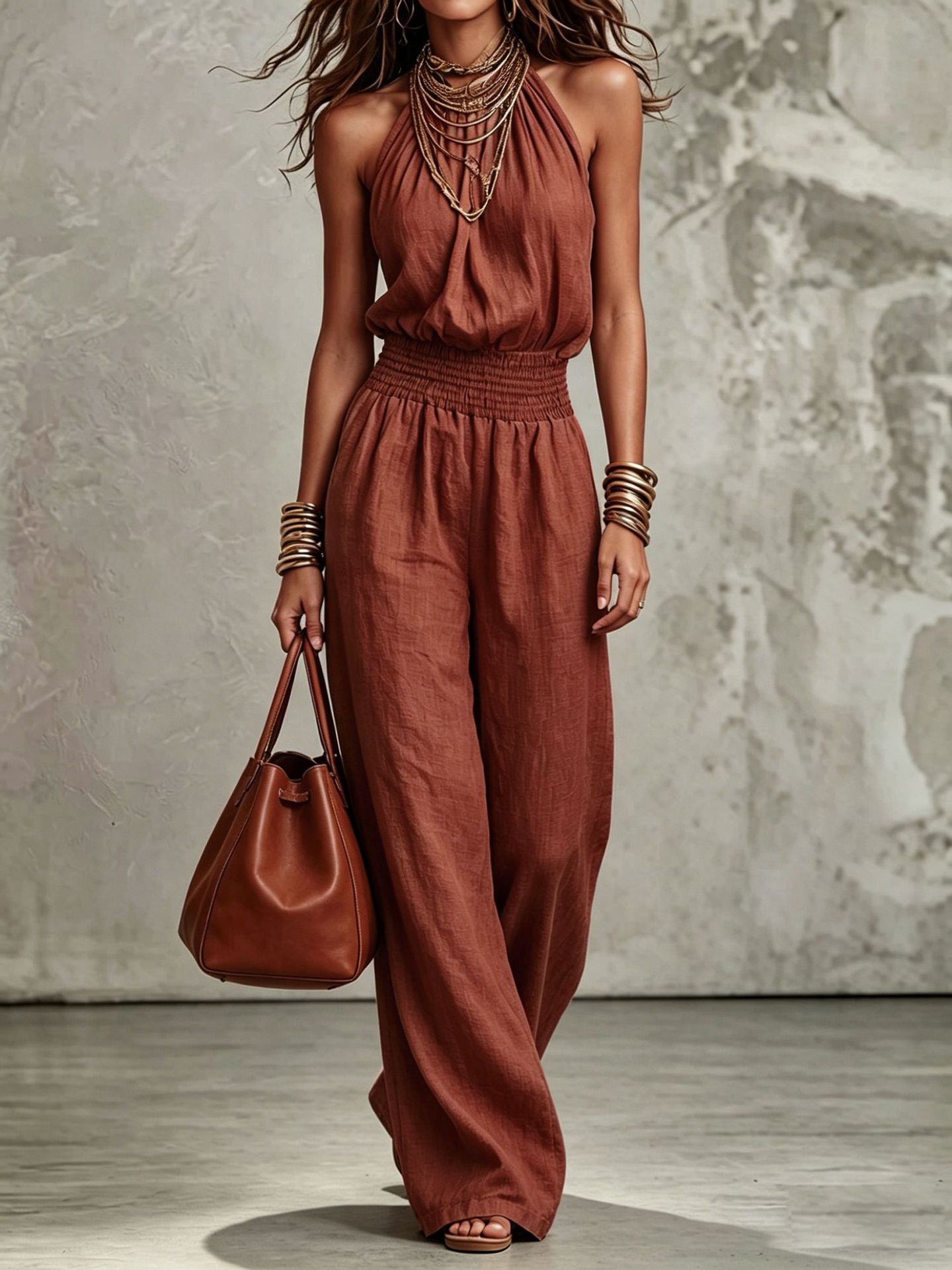 Halter Lace-Up Wide-Leg Jumpsuit