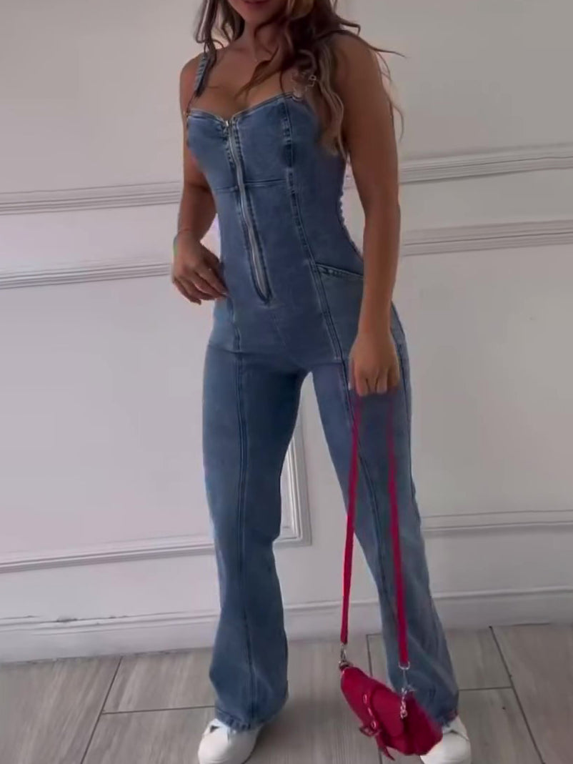 Patchwork Denim Jumpsuit