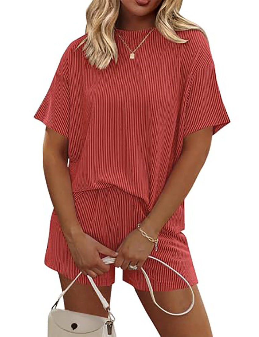Women's Summer Striped Casual Two-Piece Set – T-Shirt & Pants