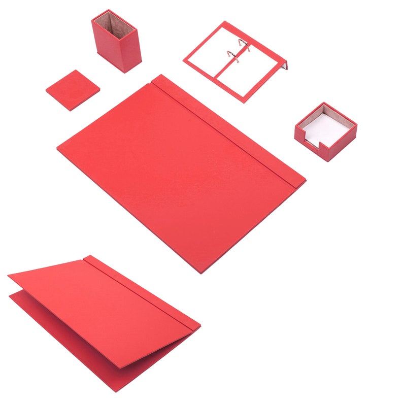 MOOG Leather Desk Set-5 Accessories -Red- 5 PCS