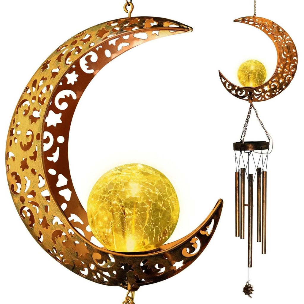 Moon Crackle Glass Ball Wind Chimes Solar Wind Chimes