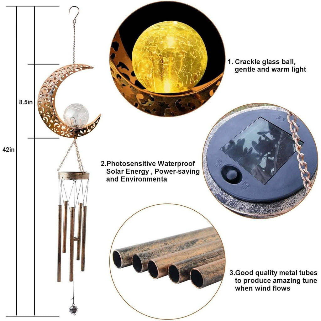 Moon Crackle Glass Ball Wind Chimes Solar Wind Chimes
