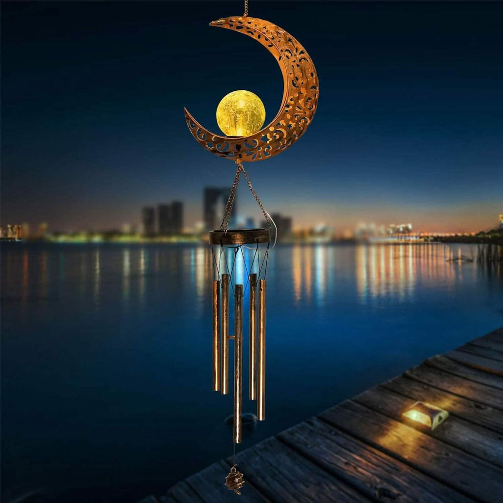 Moon Crackle Glass Ball Wind Chimes Solar Wind Chimes